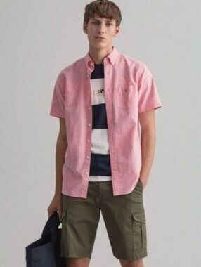 Zumiez Dravus Light Red Pink Short Sleeve Button Down Oxford Shirt Size Small